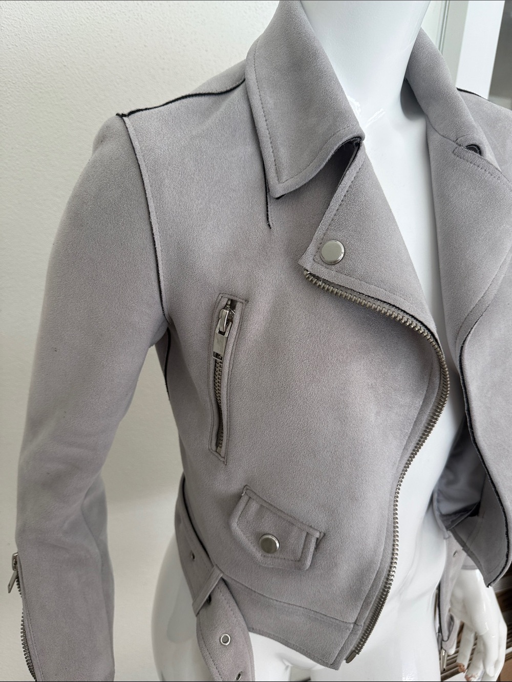 Zara UltraSuede Moto Jacket - Light Gray size XS- Excellent - Picture 2 of 13